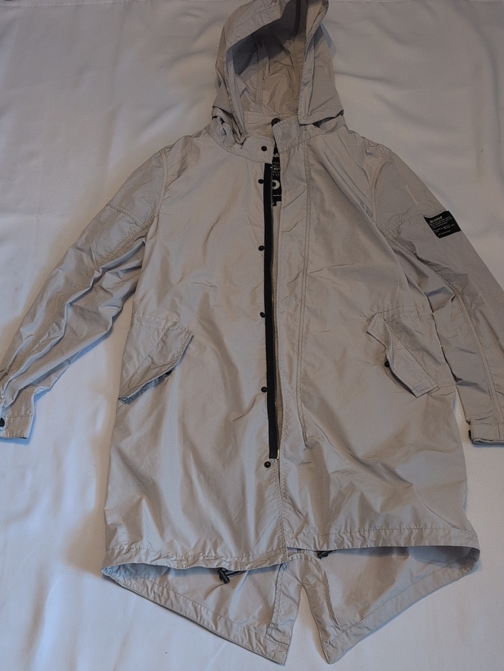 Light Beige Hooded Trench Coat with Front Zip